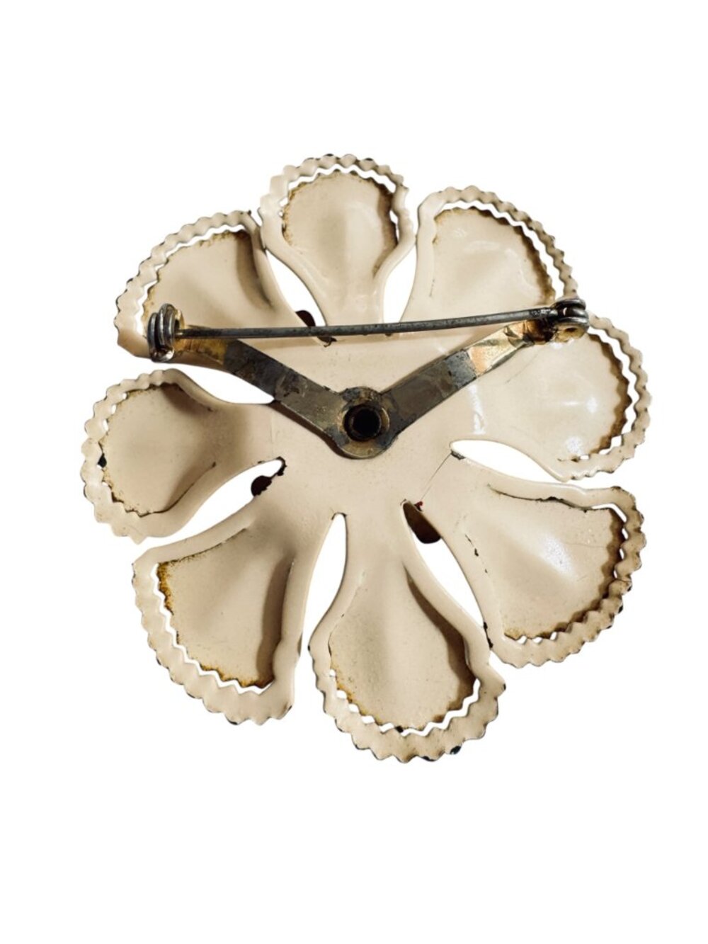 Vintage Floral Enamel Brooch Butter Yellow Layered 2" Flower Power Hippie Retro - Picture 3 of 6